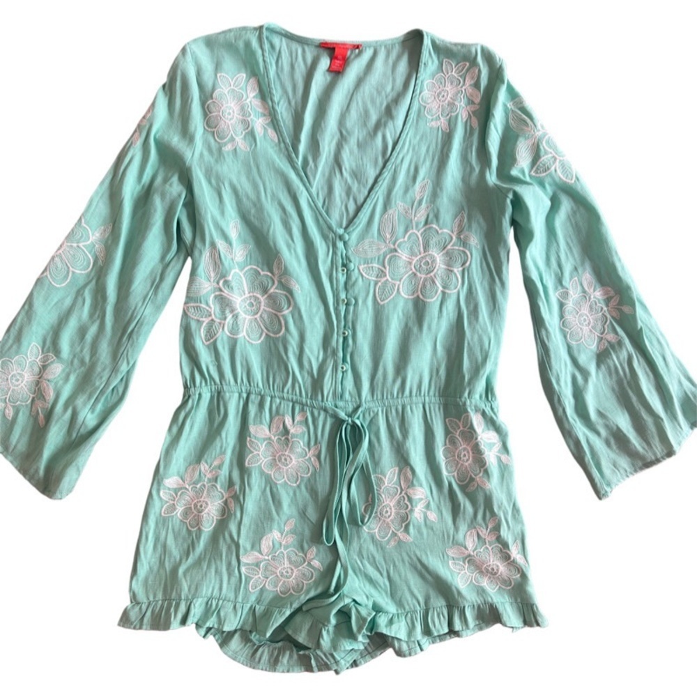 Chelsea & Violet Romper Embroidered Teal Sea-foam Boho Short - Picture 2 of 5